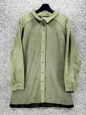 Isaac Mizrahi Live! Perforated Detail Basil Green Faux Suede Shacket Women's 2X